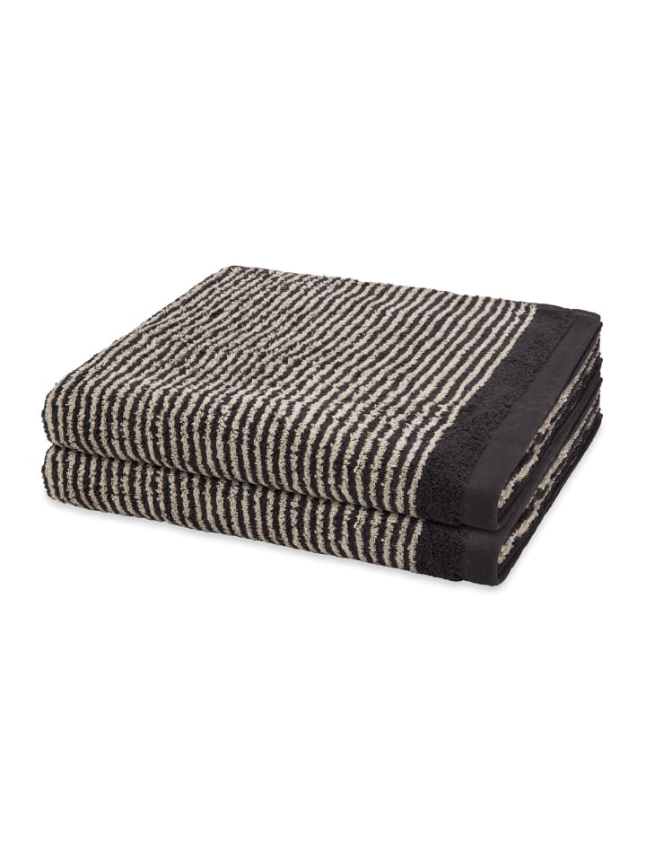 2 X Duschtuch im Set Stripes in Dunkelgrau