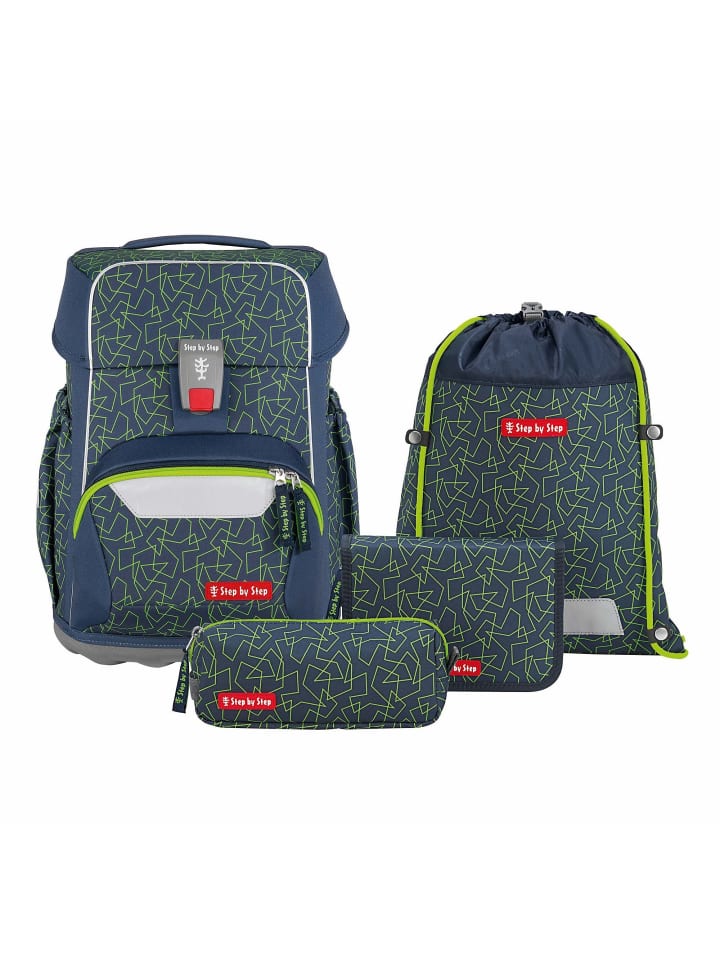 Basis Schulranzen-Set 4-teilig Set „Green Geometric