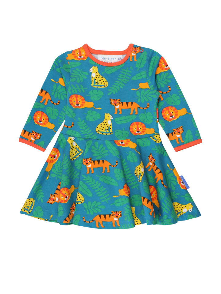 Skater Kleid mit Raubkatzen Print in grün