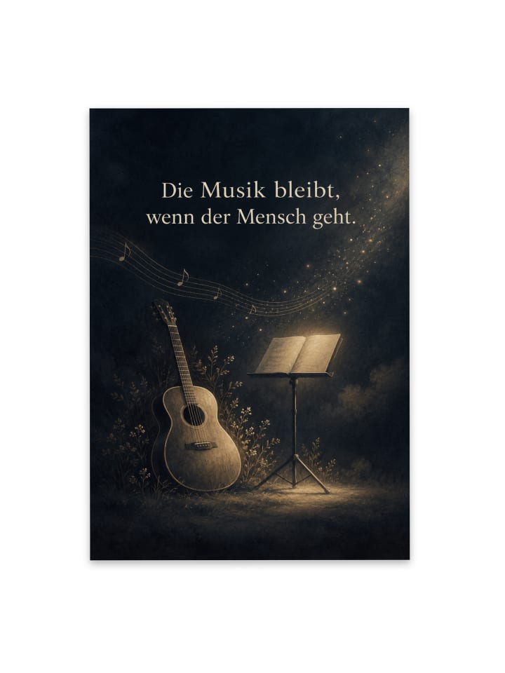 Trauerkärtchen Gitarre tröstlich Design mit Spruch in Weiß