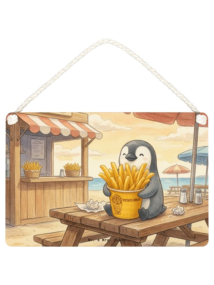 Schild Pinguin Pommes Eimer Design ohne Spruch in Weiß