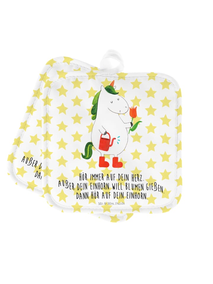 Topflappen Einhorn Gärtner mit Spruch in Weiß