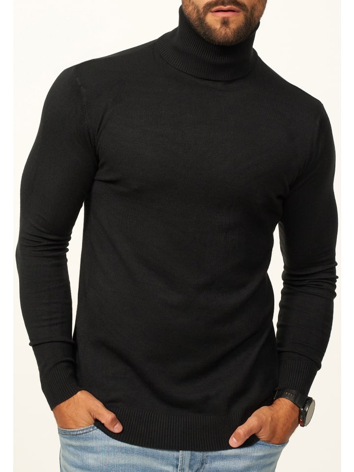 Rollkragenpullover - als Feinstrick Pulli in Slim Fit für Herren in Schwarz