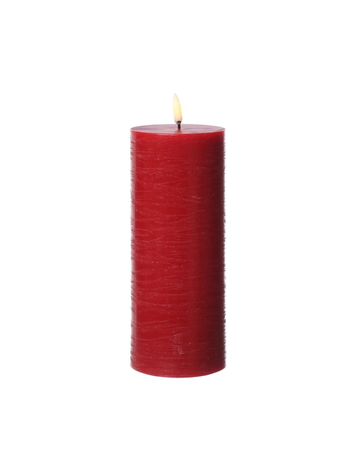 Uyuni LED Kerze PIA Rustik-Optik Echtwachs Timer H: 20cm in rot