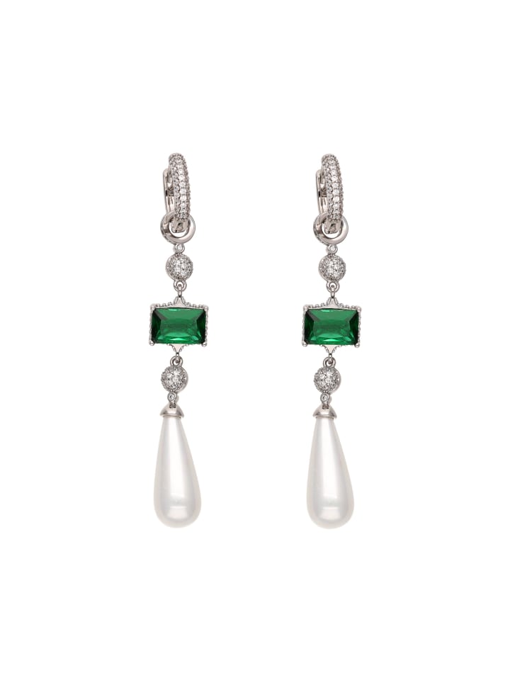 Women Dangle Earrings in Silver Green White