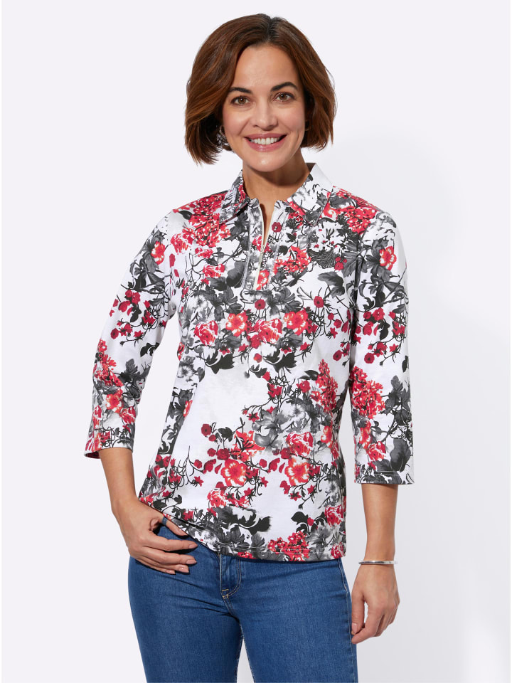Poloshirt in rot-grau-bedruckt