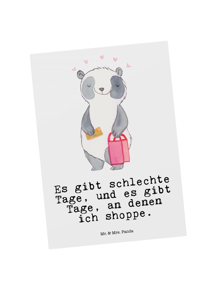 Postkarte Panda Shopping mit Spruch in Weiß