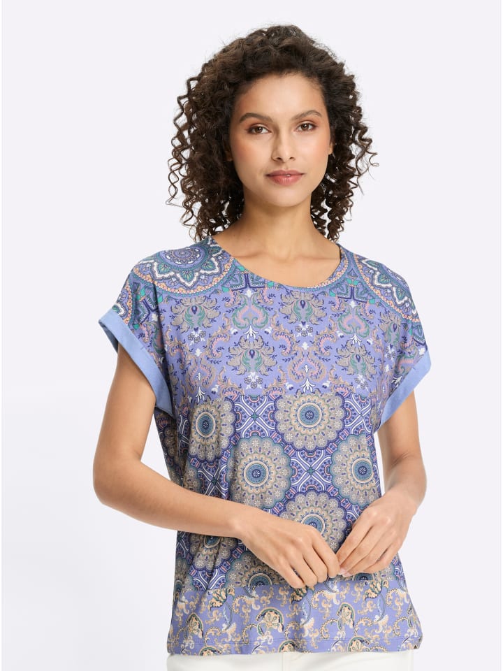 Druck-Shirt in bleu-salbei-bedruckt