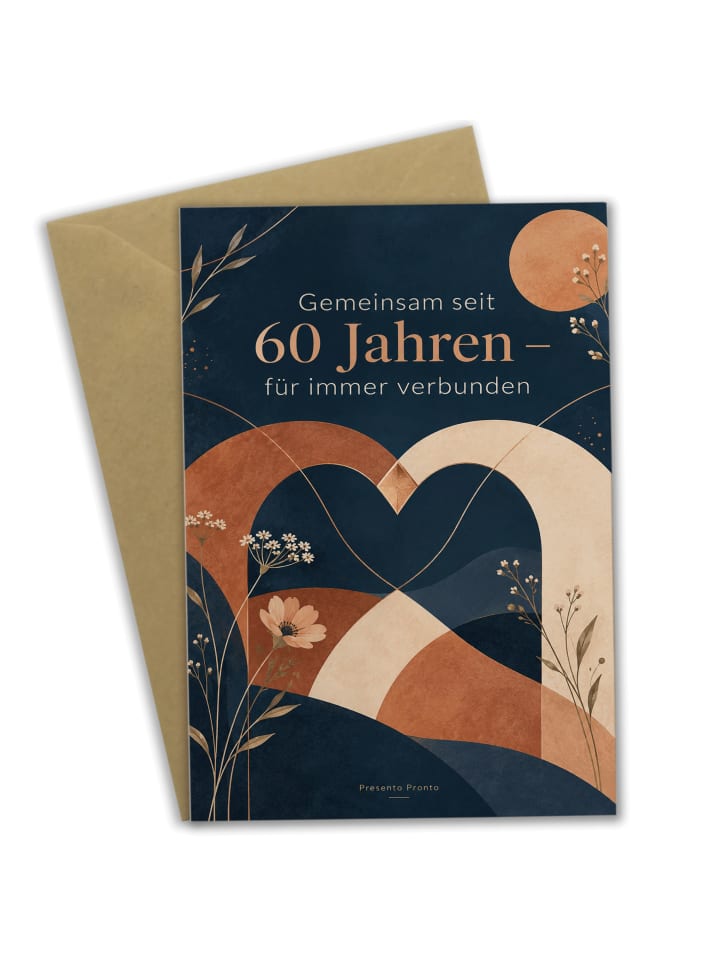 Glückwunschkarte 60. Hochzeitstag Linien modern... in Weiß