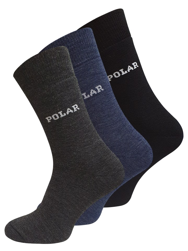 THERMO-POLAR-Socken 6 Paar, Vollfrottee in Schwarz/Grau/Blau