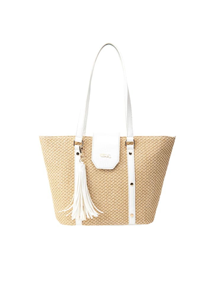 Damen Shopper Bag in Weiss Beige