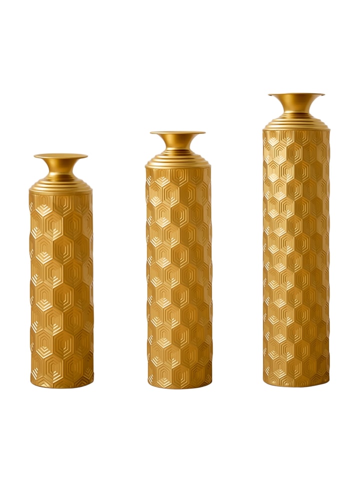 Deko Vasen in Gold 3er Set mit Wabenmuster halbhandgefertigt 50/65/85 cm
