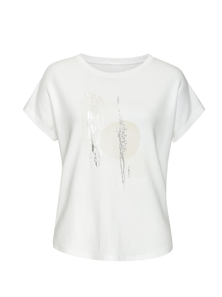Rundhalsshirt in weiß, beige, silber
