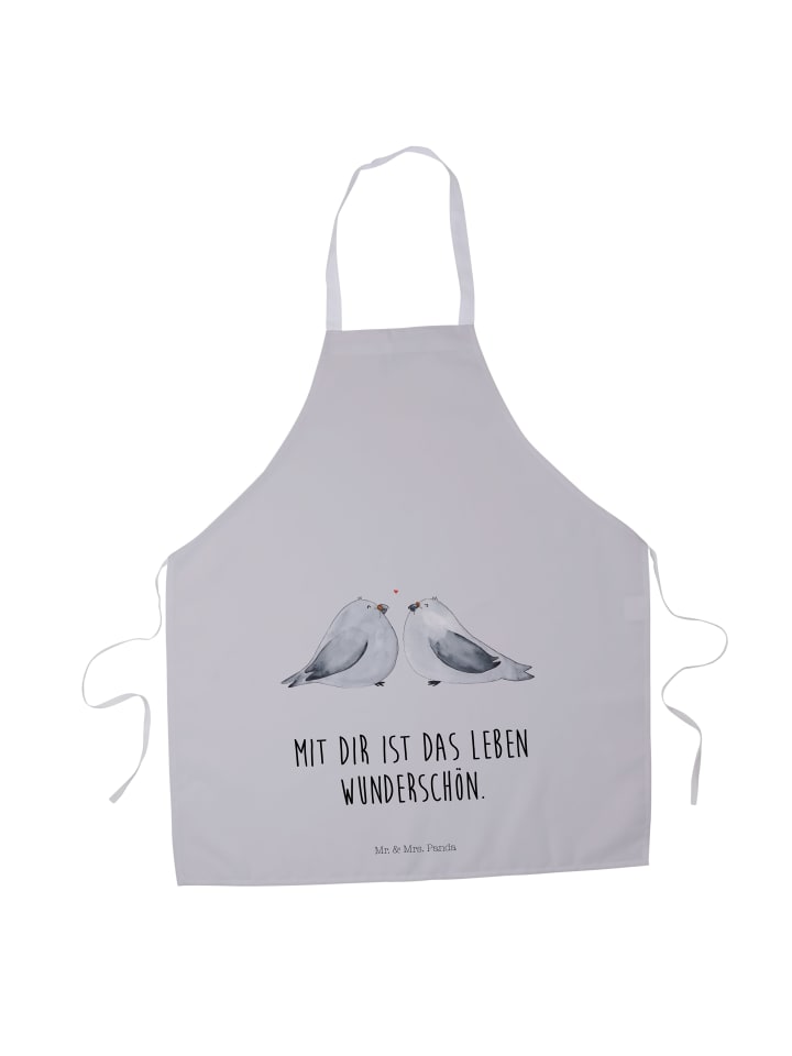 Kochschürze Turteltauben Liebe mit Spruch in Grau Pastell