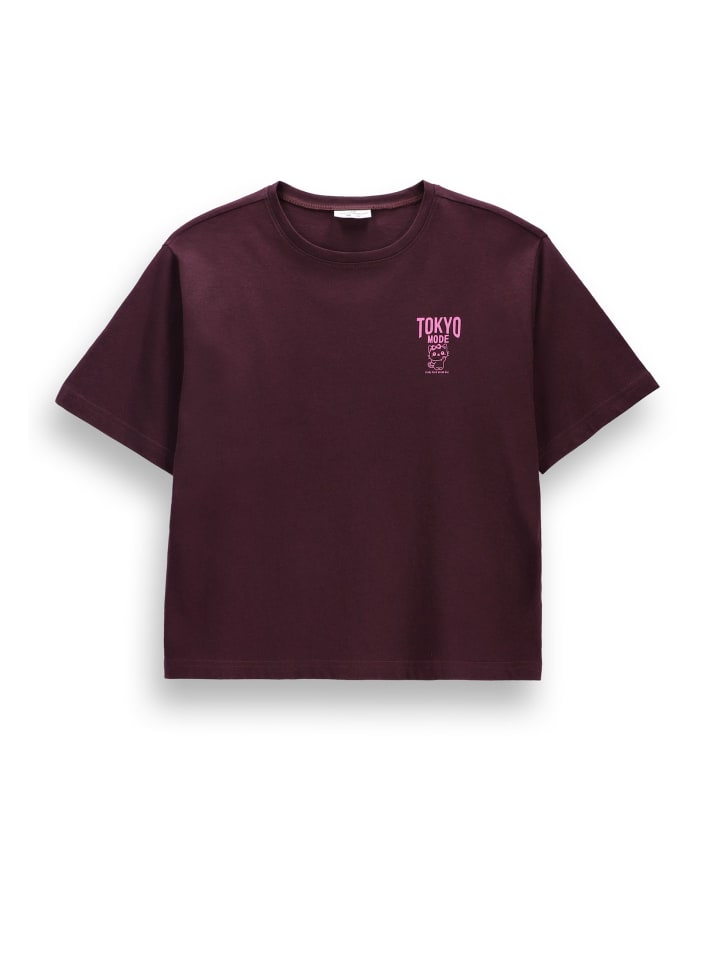 Baumwoll-T-Shirt mit kurzen Ärmeln in dunkelrot