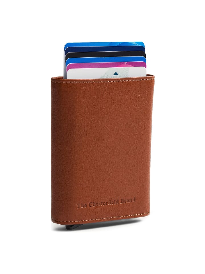 Junia Geldbörse RFID Schutz Leder 10 cm cognac
