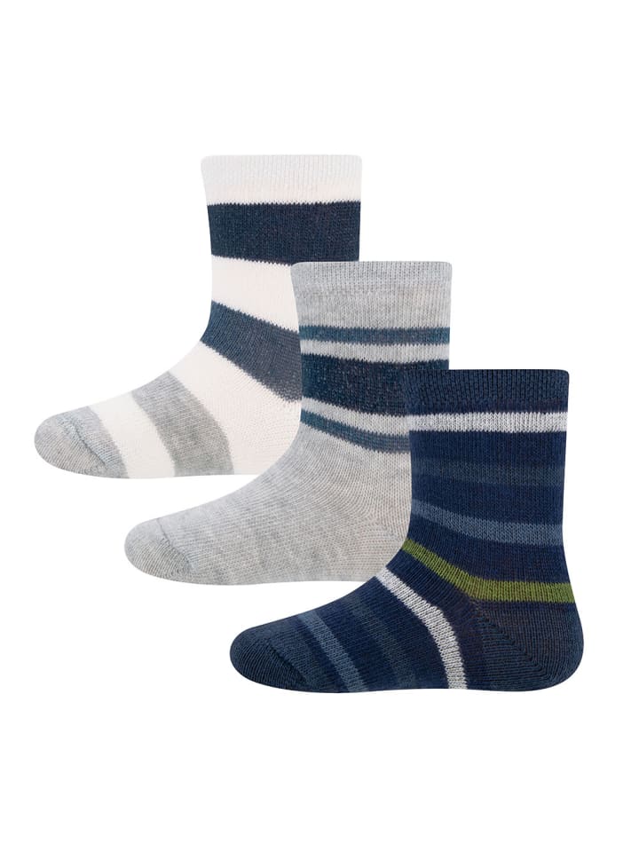 3er-Set Socken 3er Pack Ringel in latte-stahlblau-hellsilber mel
