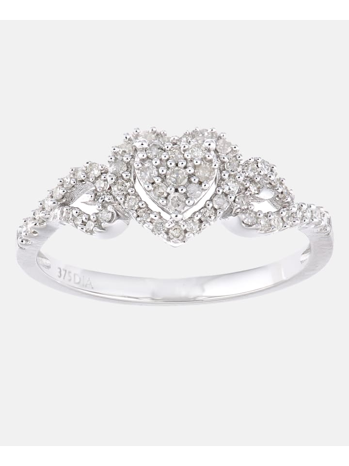 Cluster-Ring aus 375 Weißgold mit 0.25 Karat Diamant Herz-Design