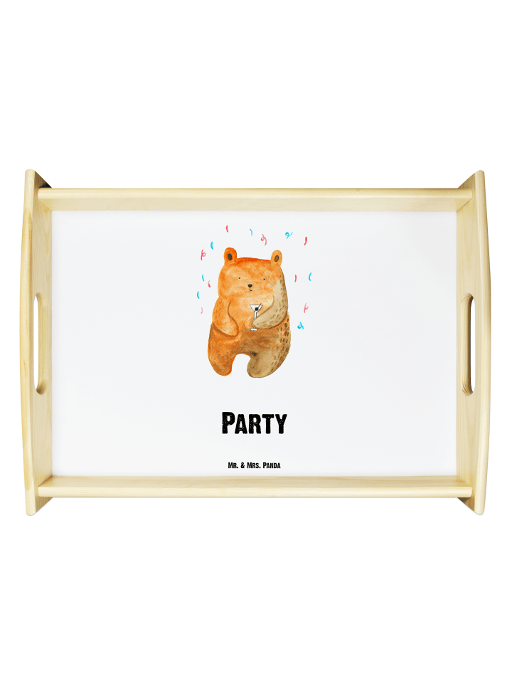Deko Tablett Bär Party mit Spruch in Weiß