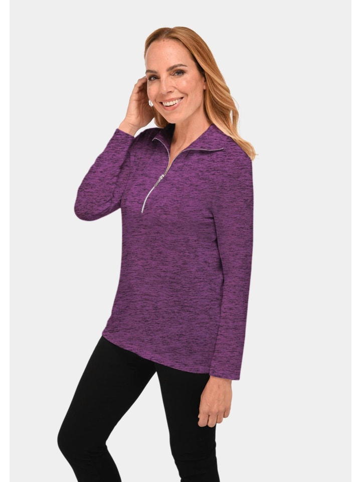 Flauschiges Troyer- Shirt in pflaume / melange