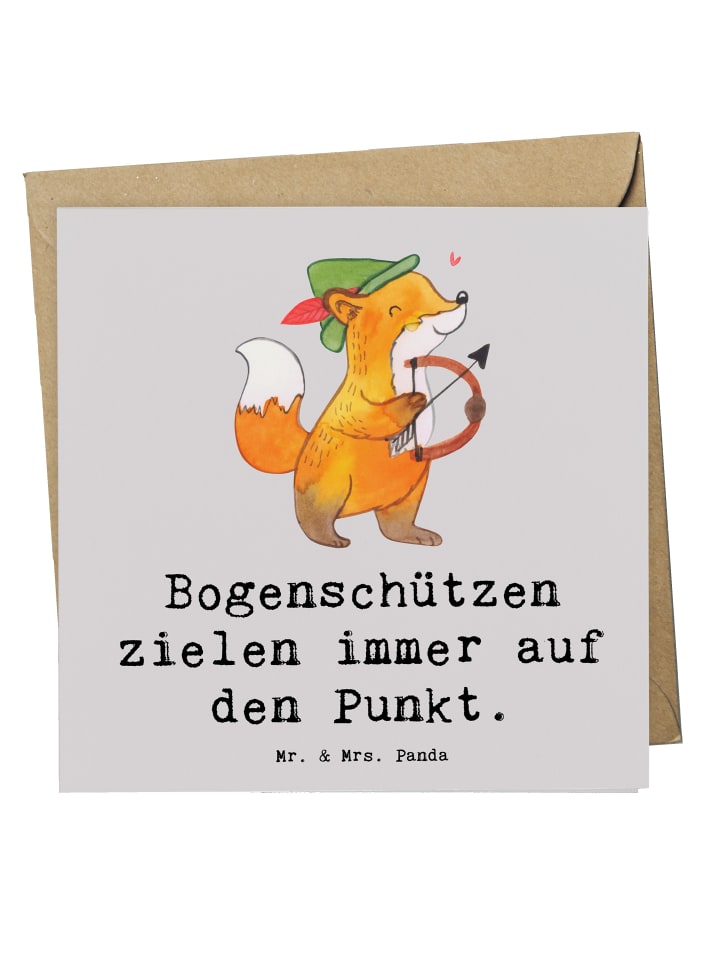 Grußkarte Bogenschützen Fokussierung mit Spruch in Grau Pastell