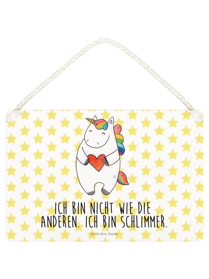 Deko Schild Einhorn Herz mit Spruch in Weiß
