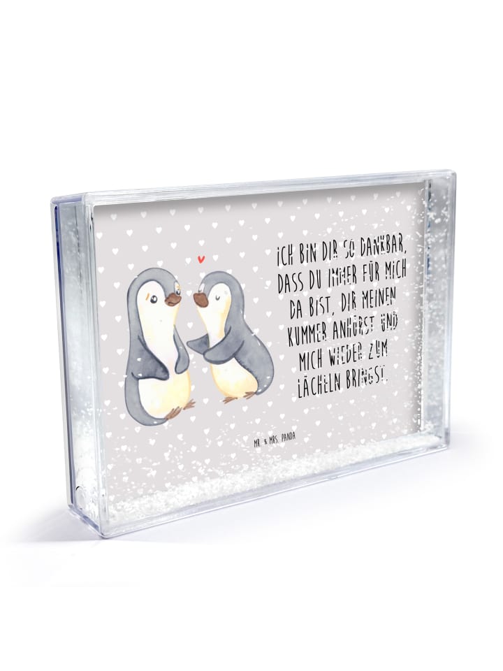 Bilderrahmen Pinguine trösten mit Spruch in Grau Pastell