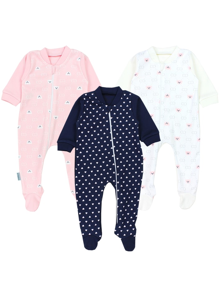 Baby Unisex Schlafstrampler mit Fuß 3er Pack in blau Modell 1