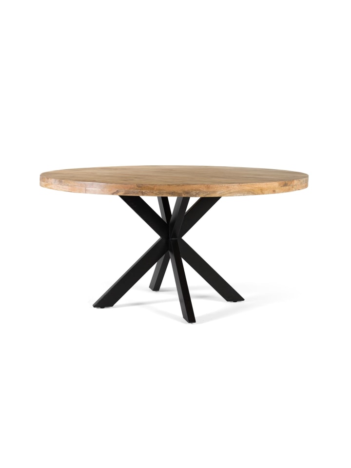 Runder Esstisch aus Mangoholz, 120 cm Durchmesser in Brown