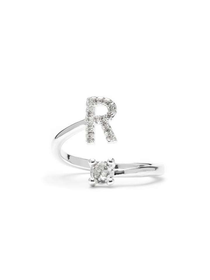 Ring mit funkelnden Zirkonia-Steinen, silberfarben – Alphabet