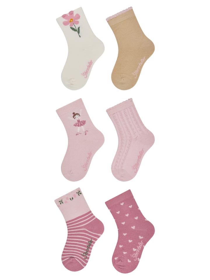 Socken 6er-Pack Blume in ecru
