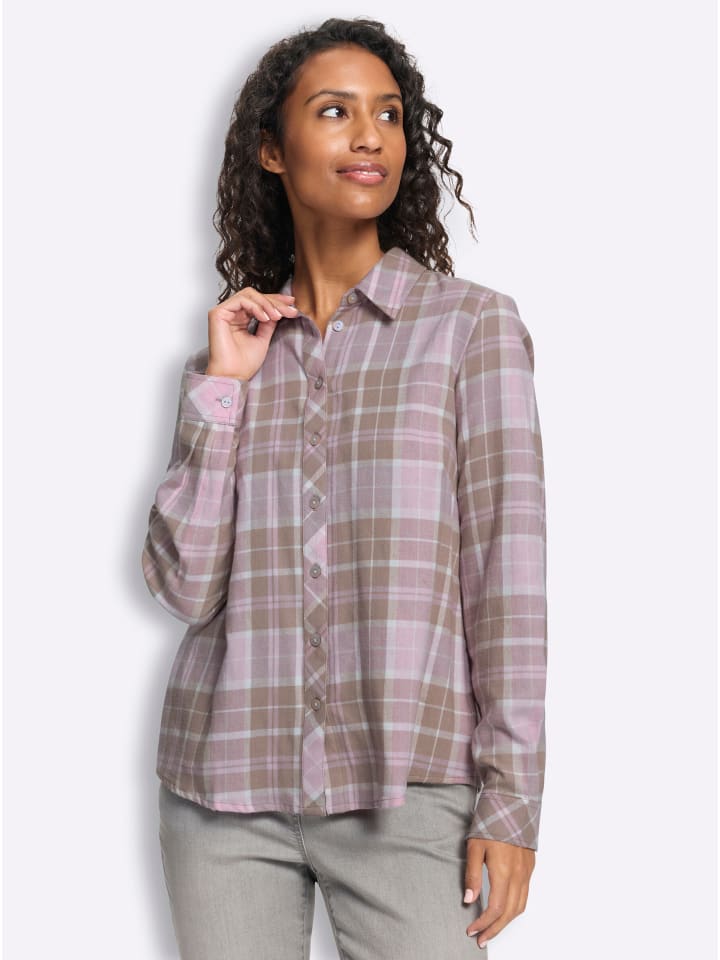 Karo-Bluse in sesam-rosé-kariert