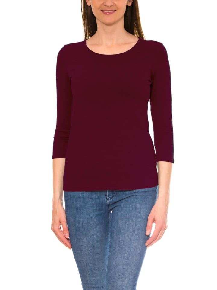 Alkato Damen Shirt 3/4 Arm mit Rundhals in weinrot