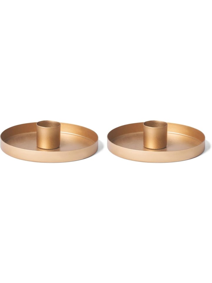 2er-Set Stabkerzenhalter 14cm Metall rund Tafelkerzen Gold matt Kerzen in Gold