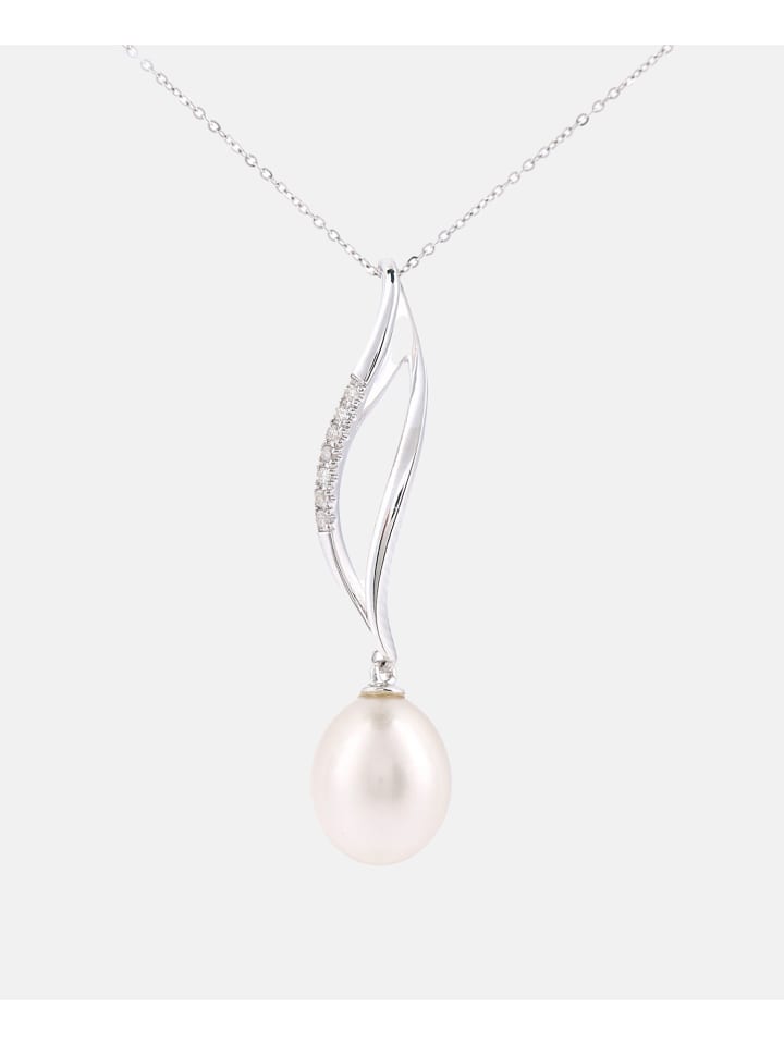 Halskette mit Anhänger aus 375 Weißgold mit 0.05 Karat Diamant mit Perle in S...