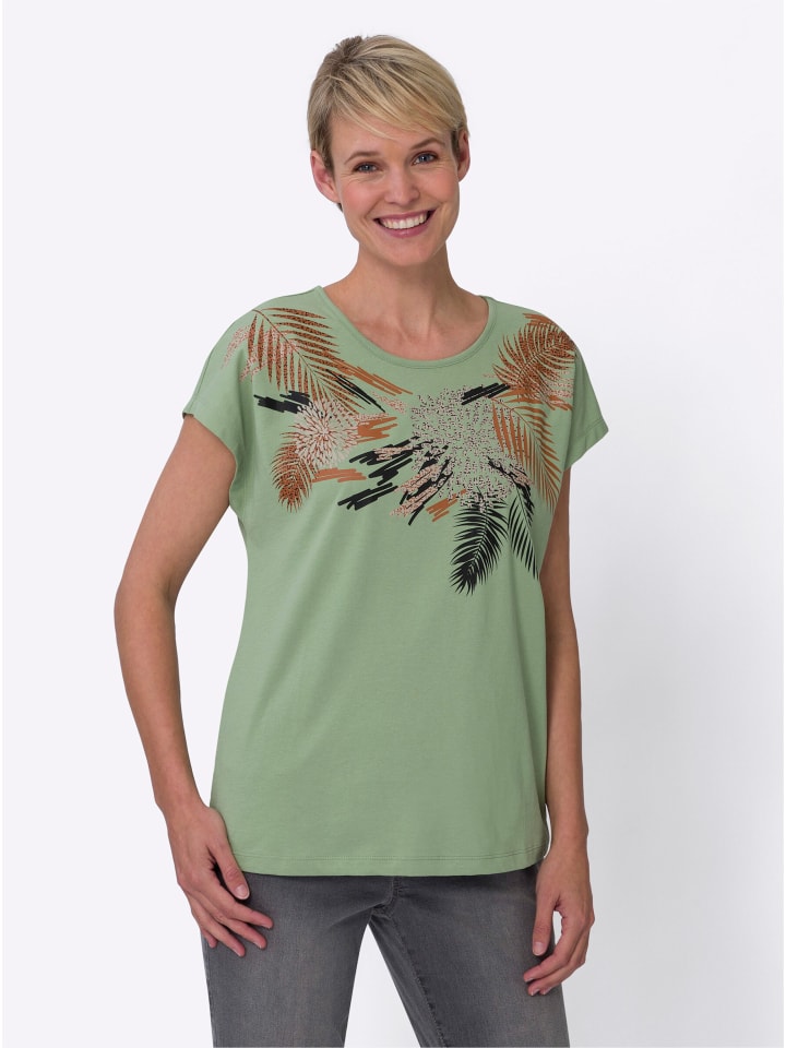 Kurzarm-Shirt in eucalyptus-cognac