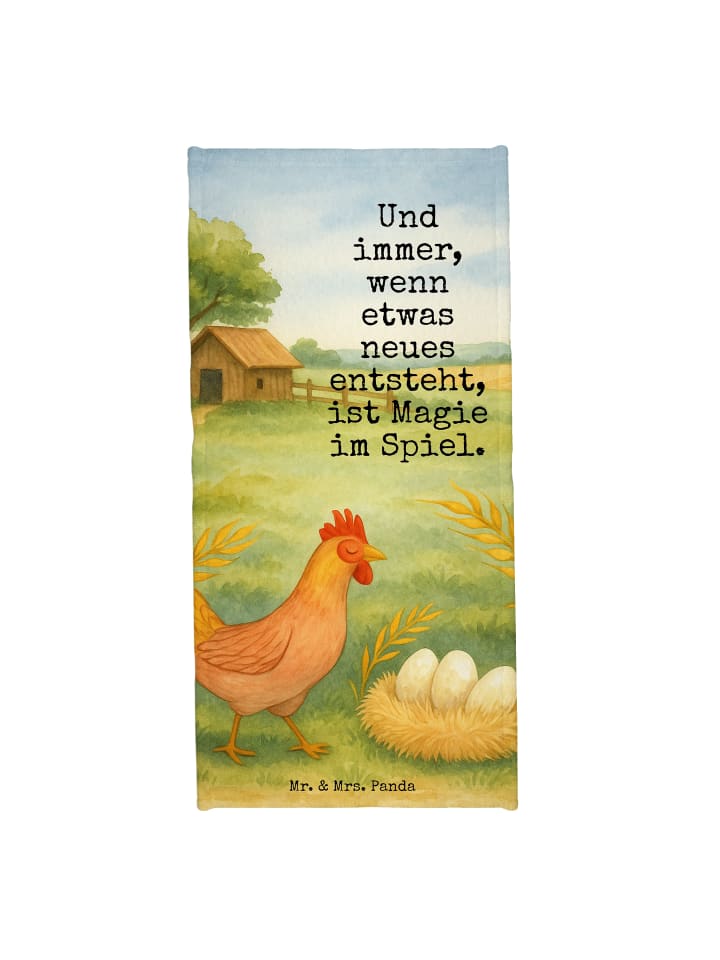 Duschtuch Huhn Stolz Design mit Spruch in Vintage