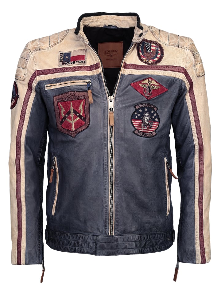 Lederjacke 31024850 in navy/offwhite