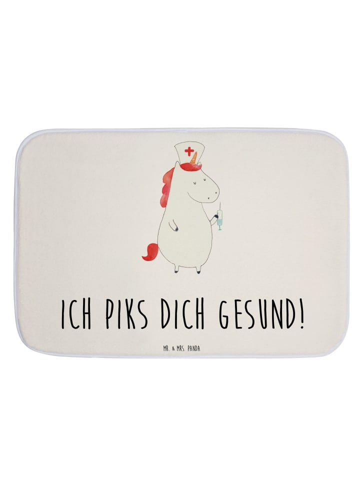 Badeteppich Einhorn Krankenschwester mit Spruch in Weiß