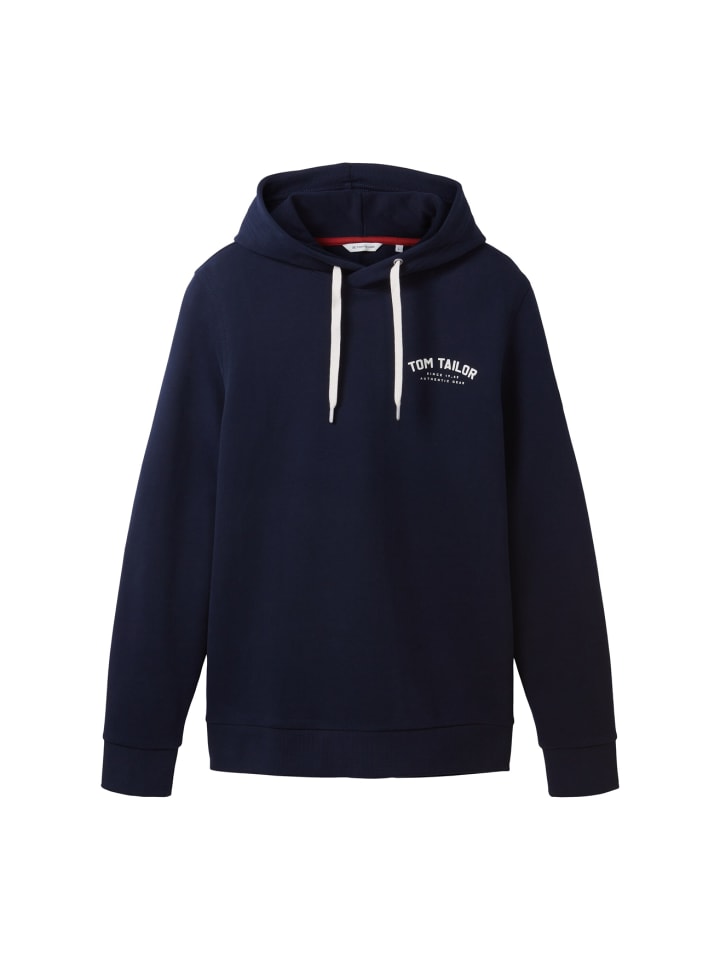 Hoodie mit Label-Print Tunnelzug Kapuzenpullover Cotton in Dunkelblau