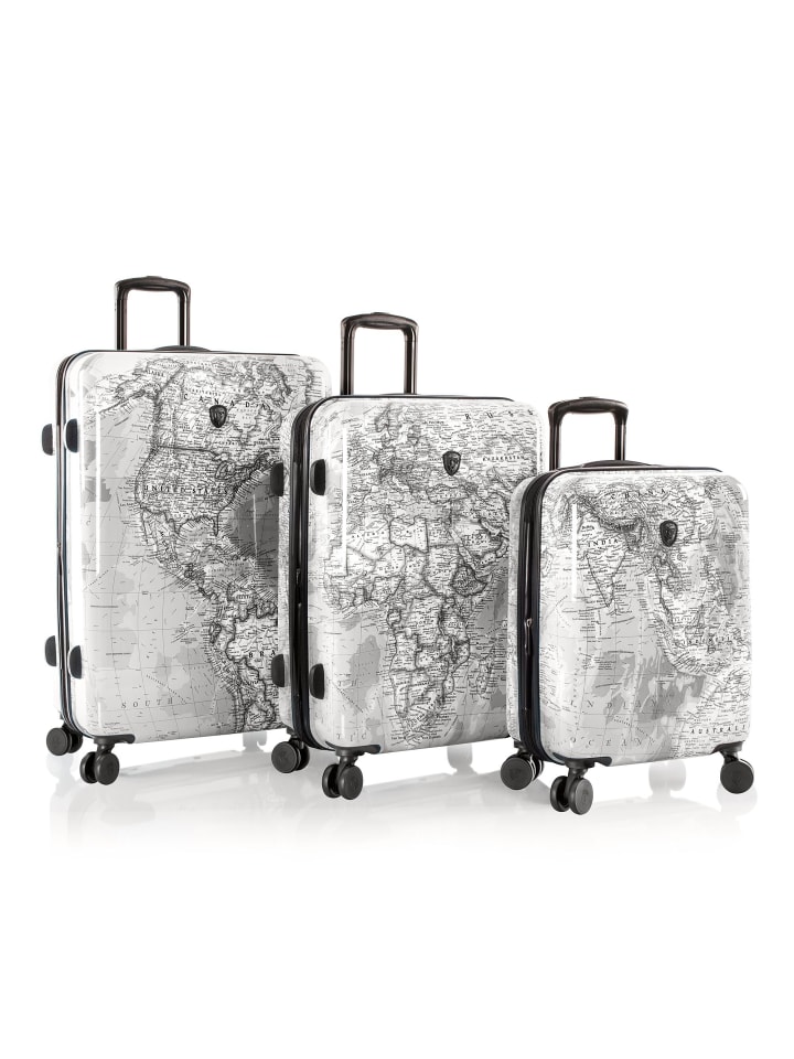Black Camo 4 Rollen Kofferset 3-teilig mit Dehnfalte black-white world map