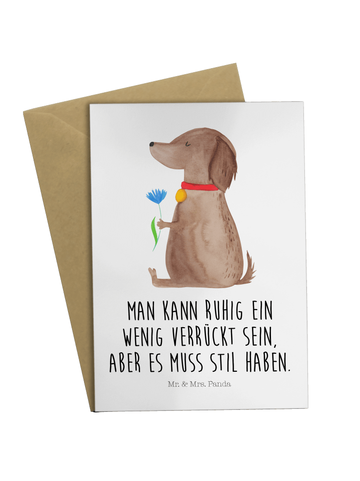 Grußkarte Hund Blume mit Spruch in Weiß