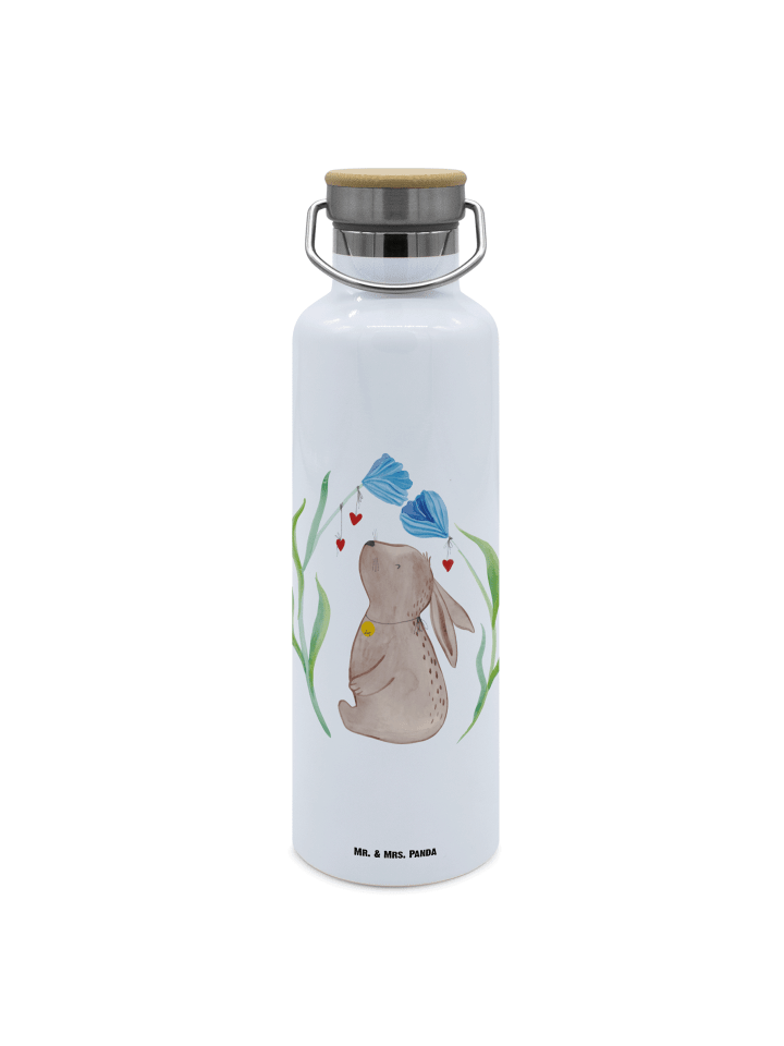 Trinkflasche Hase Blume ohne Spruch in Weiß