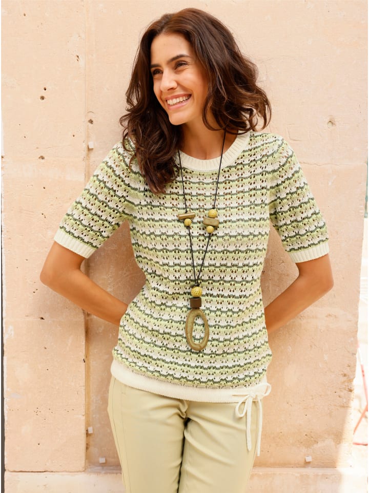 Ajour-Pullover in lindgrün-champagner