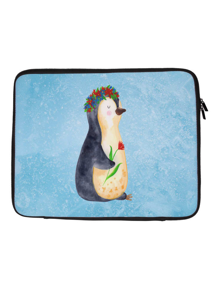 Laptoptasche Pinguin Blumen ohne Spruch in Eisblau