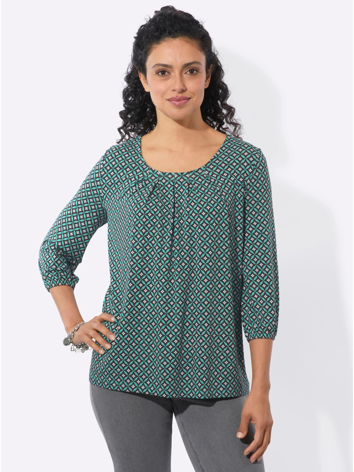 Druck-Shirt in salbei-graphit-bedruckt