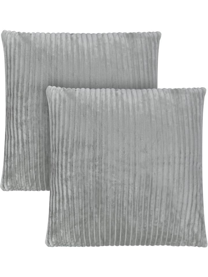 2 Kissenbezüge aus Streifen-Flanell 80x80 cm Pilar in Hellgrau