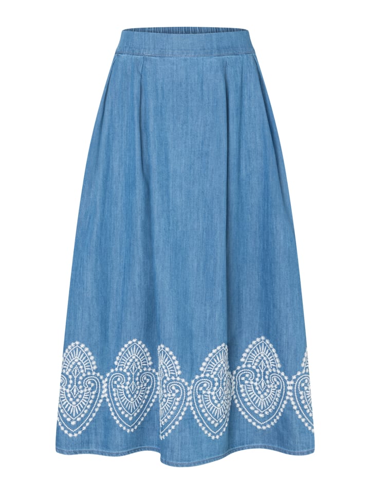 softer Midi-Jeansrock, bestickt in denim