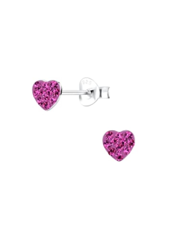 Ohrringe - Ohrstecker HERZ mit Kristall in fuchsia in 925 Silber