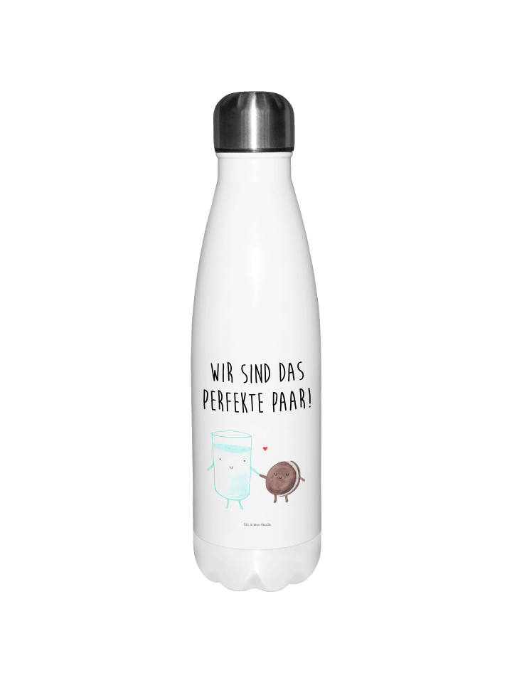 Edelstahl Trinkflasche Milch Keks mit Spruch in Weiß